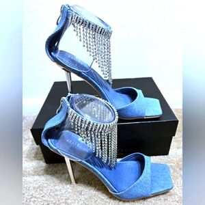 Azalea Wang Arista-Denim Stiletto Heels - Size 6